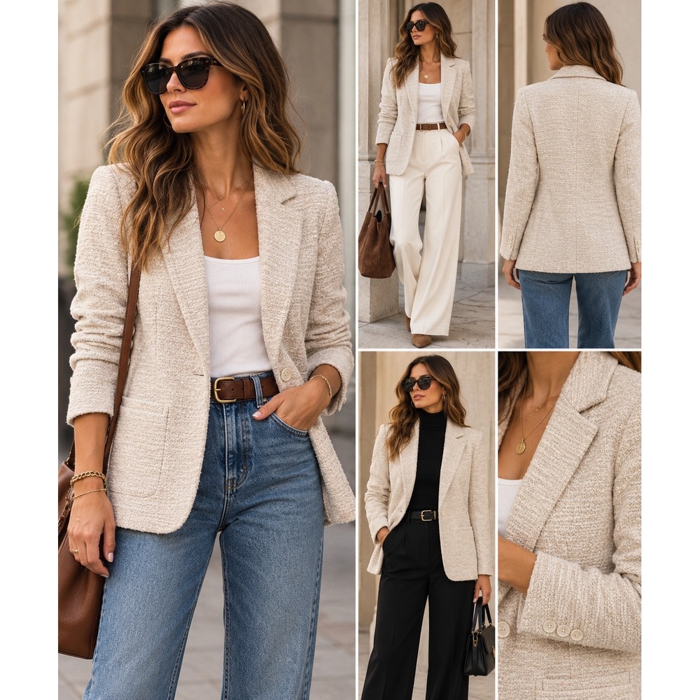 Liverpool Los Angeles XL Bone Boucle Blazer Quiet Luxury Parisian Knit Jacket